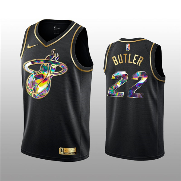 Men's Miami Heat #22 Jimmy Butler 2021/22 Black Golden Edition 75th Anniversary Diamond Logo Stitched Basketball Jersey